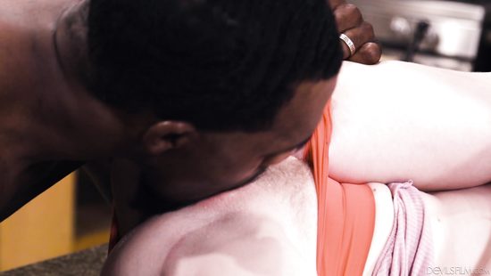 Skinny blonde gets stuffed with a black rod