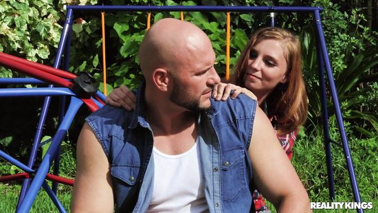 Skinny gal impaled on a massive dong