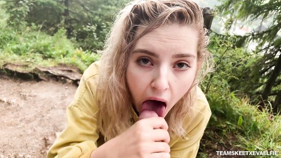 Girlfriend gives a terrific blow outdoors