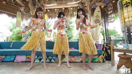 Naked bimbos ride a cock in turns