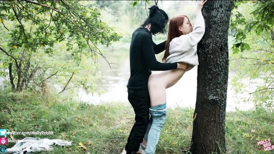 Redhead fucked by a stranger in the woods