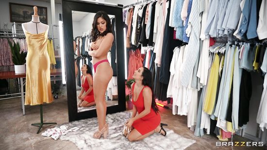 Lesbian love of two glamour brunettes