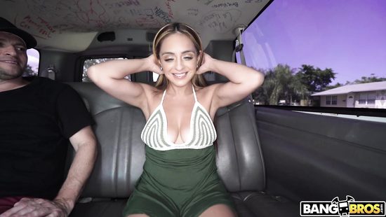 Naughty nymph gets banged in a car