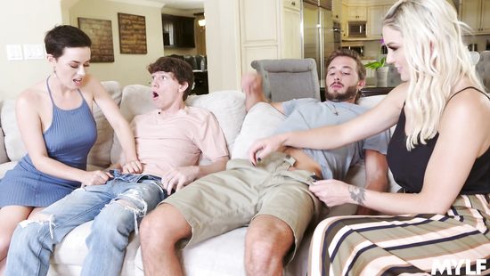 Two stepmoms fuck horny stepsons