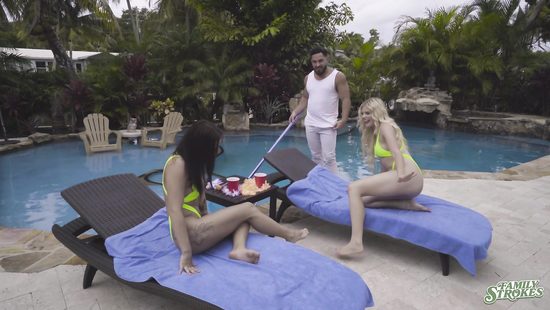 Going for a dick on the poolside