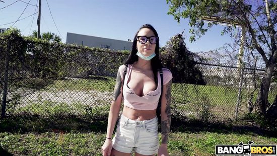 Tattooed babe shags in van