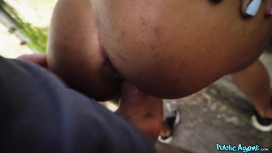 Ebony babe is fucked outdoors