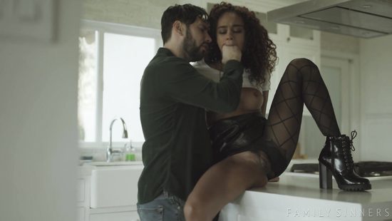 Ebony chick rides white dick