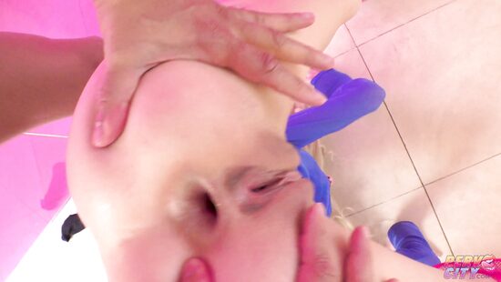 Petite blonde impaled on cock