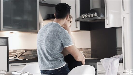 Sweet blonde fucks in kitchen