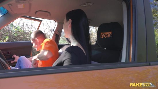 Brunette chick fucks in car