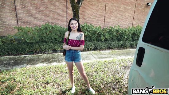 Shy brunette fucks for money