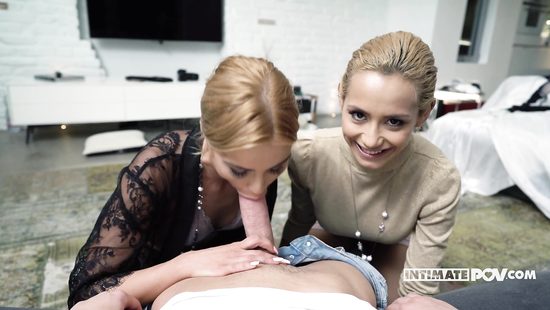 Two blondes in POV scene