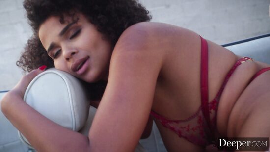 Ebony babe in interracial action