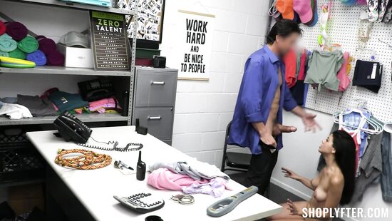 Brunette shoplifter stripped and fucked
