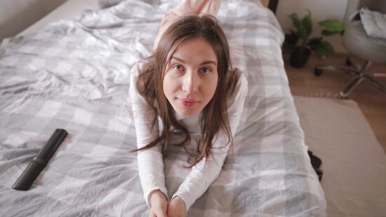 Lovely girl polishes hard knob