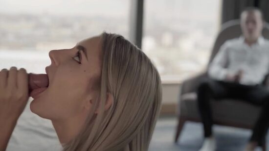 Boyfriend wanks while seeing his girl fucking