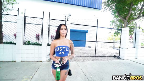 Brunette fucks in the car