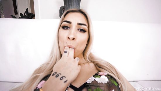 Sweet blonde gagged until she chokes with jizz
