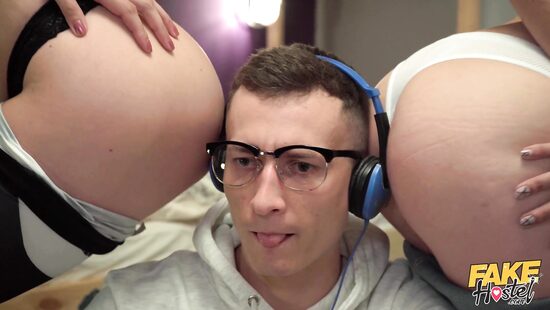 Nerd fucks two hot chicks