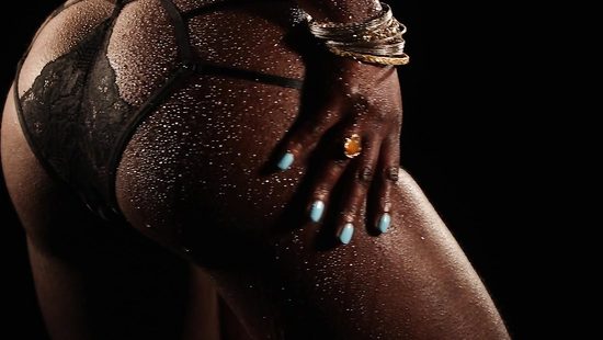 Bald ebony woman satisfies a white dude