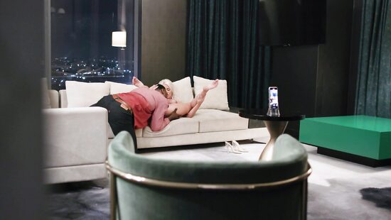 Muscled black guy gives cock to a white slut