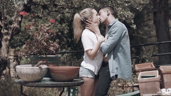 Sweet blonde is fucking outside