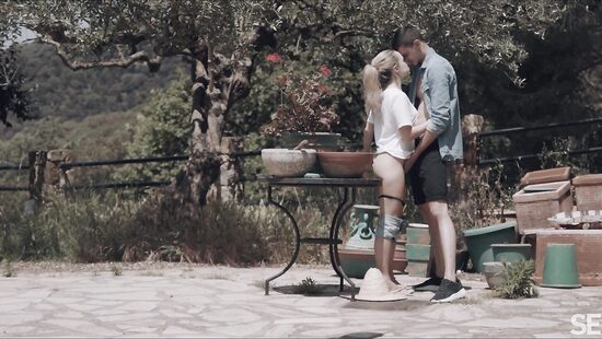 Sweet blonde is fucking outside