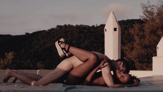 Sunset with wine and a girl on the dick