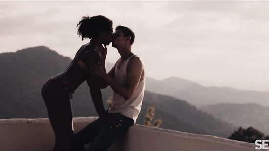 Sunset with wine and a girl on the dick