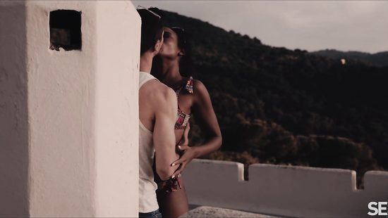 Sunset with wine and a girl on the dick