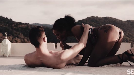 Sunset with wine and a girl on the dick