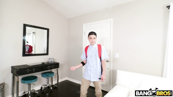 Lucky teen pounding horny milf in the kitchen