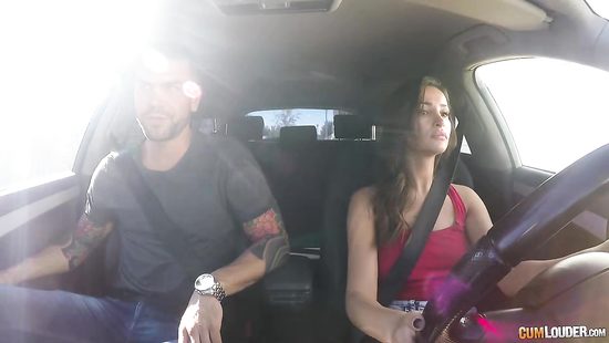 Amorous lovebirds doing it erotically in the car