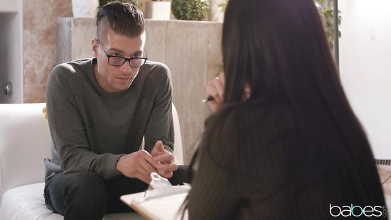 Sensual brunette having a moment with huge stiff cock