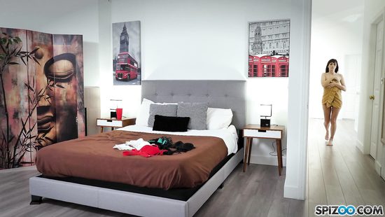 Lovely couple doing it on leather couch