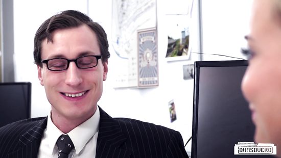 Thin blonde tries dick at the office