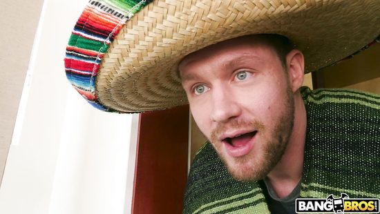 Blonde guiding gigantic white cock in her twat