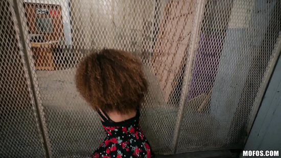 Curly ebony teen shoves huge dick in her cunt