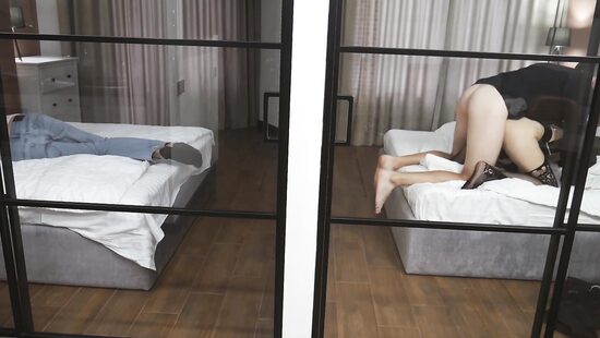 She flies on her best friend's cock in the next room