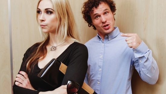 Lucky dude stuck in elevator with a horny babe