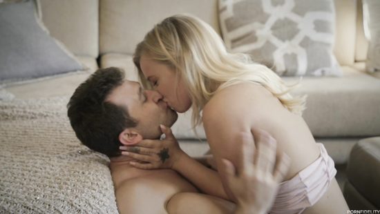 Superb blonde fucks on the couch and swallows