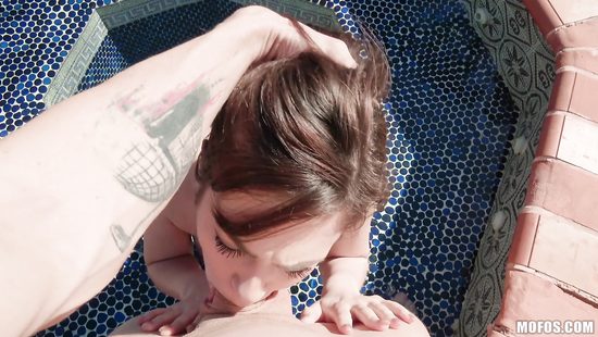 Deep fucking hot brunette by the pool