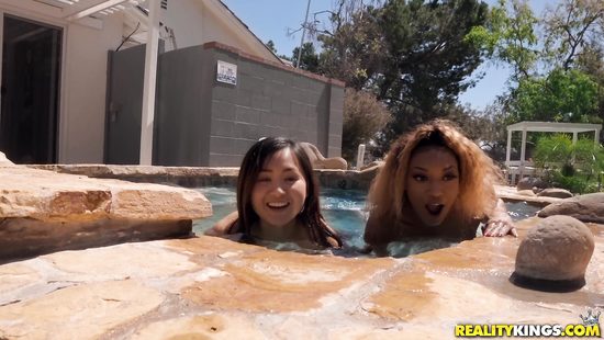 Hard sex by the pool for hot ebony mom