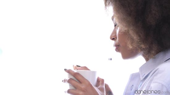 Ebony swallows after fucking in the kitchen