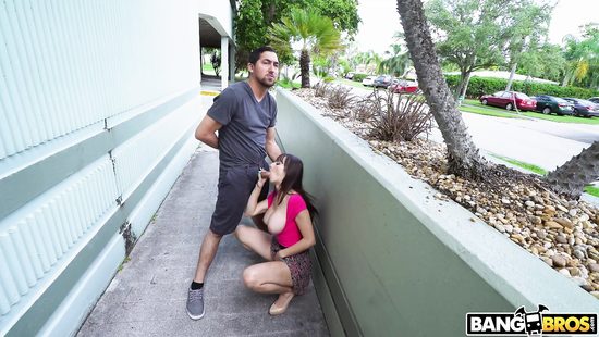 Busty amateur fucked in public for cash