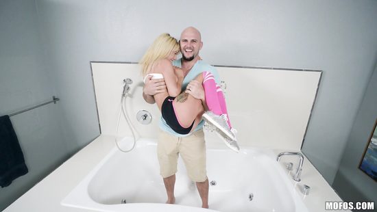 Energized blonde gets dick in the bathroom