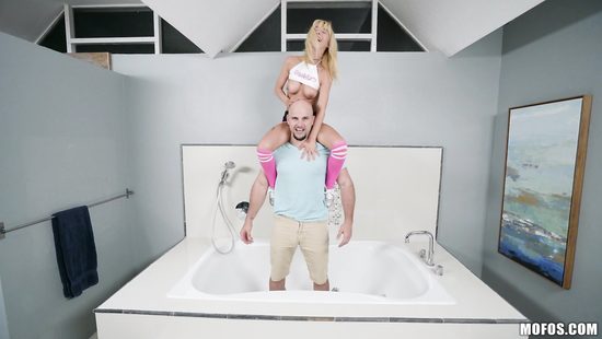 Energized blonde gets dick in the bathroom