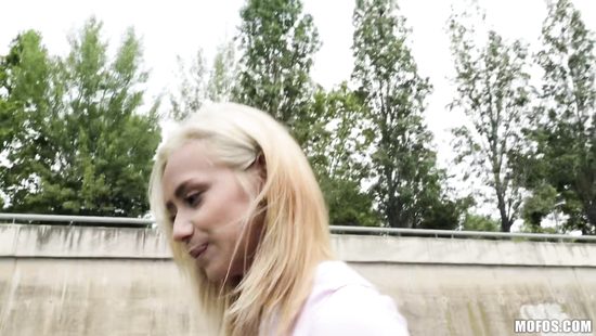 Petite blonde tries heavy dick for money