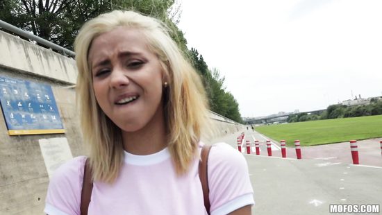 Petite blonde tries heavy dick for money